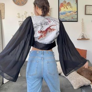 SOLD-Nasty Gal Embroidered Batwing Top Shrug/CroppedCardigan